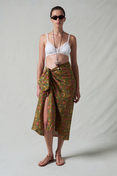 Wildflower Printed Sarong Olive Green