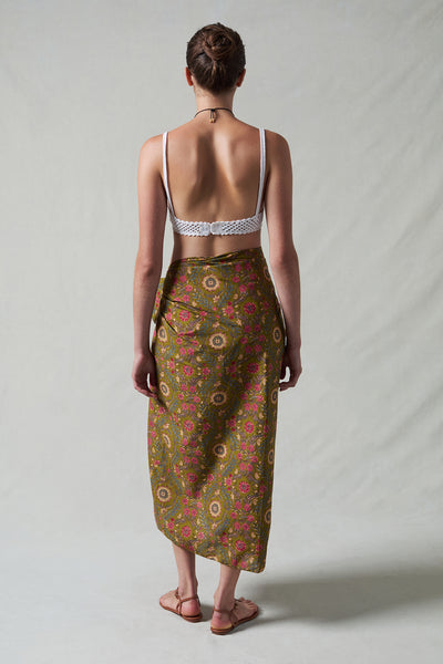 Wildflower Printed Sarong Olive Green