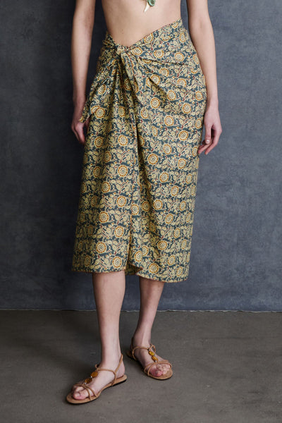 Sunflower Printed Sarong Steel Blue