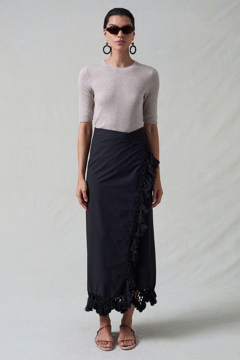 Capri Crocheted Wrap Skirt Caviar