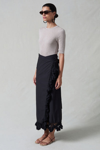 Capri Crocheted Wrap Skirt Caviar