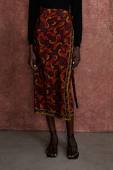 Paisley Silk Wrap Skirt Chocolate