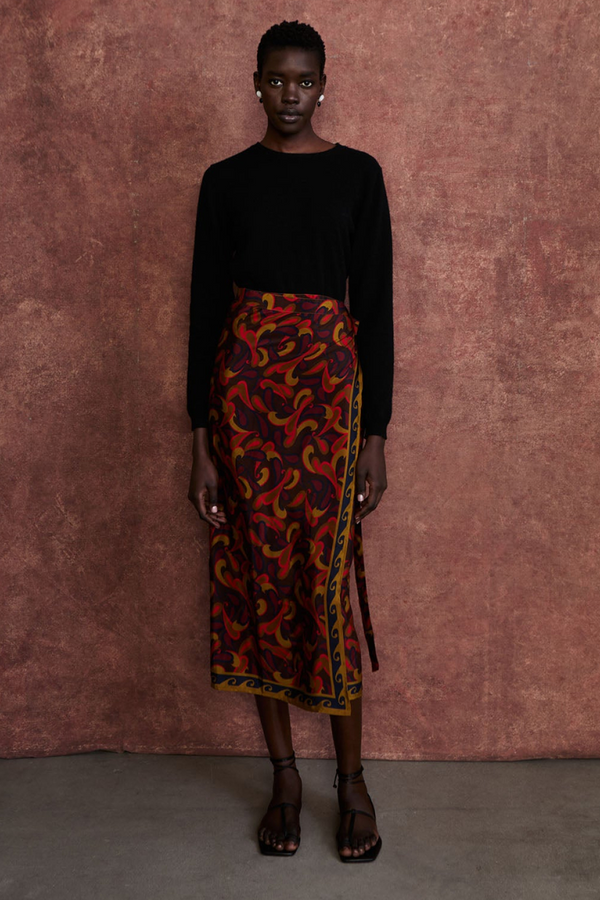 Paisley Silk Wrap Skirt Chocolate