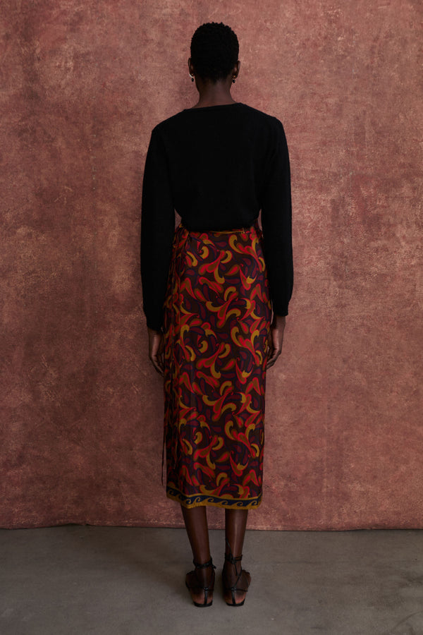 Paisley Silk Wrap Skirt Chocolate