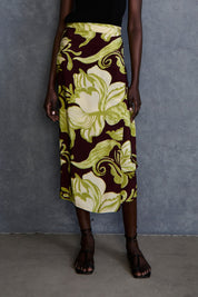 Hibiscus Silk Wrap Skirt Cabernet