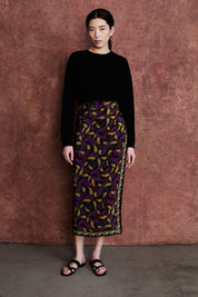 Paisley Silk Wrap Skirt Lapis