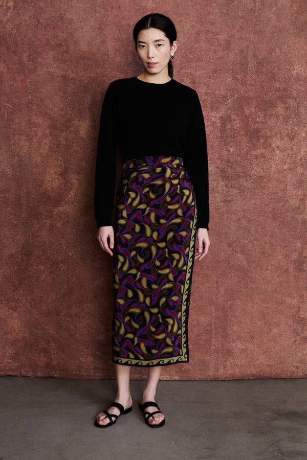 Paisley Silk Wrap Skirt Lapis