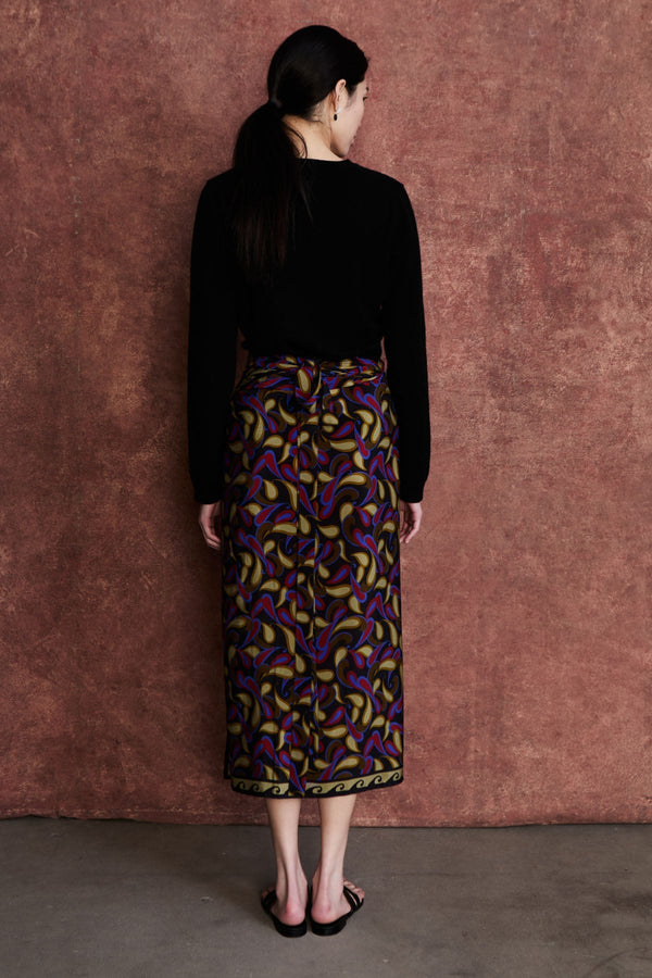 Paisley Silk Wrap Skirt Lapis