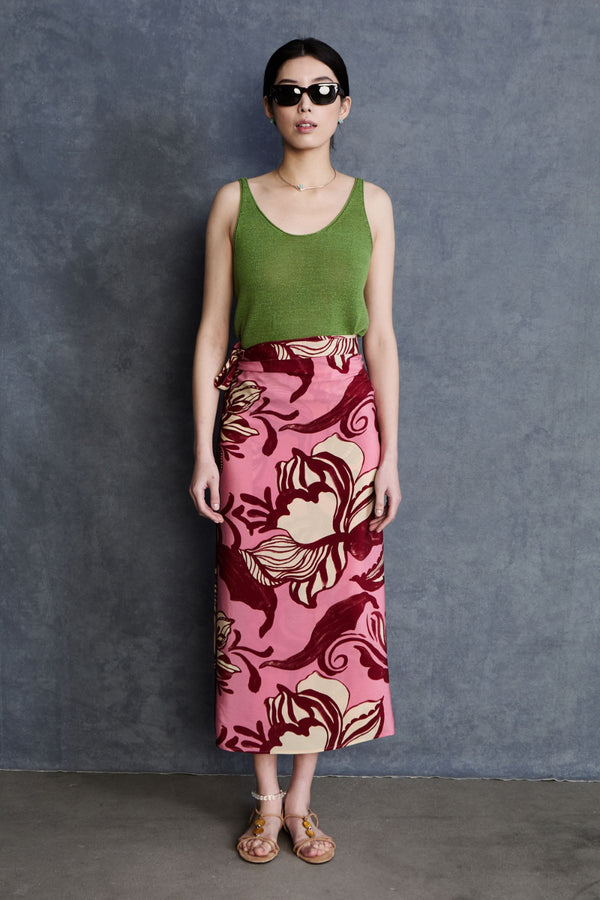 Hibiscus Silk Wrap Skirt Pink