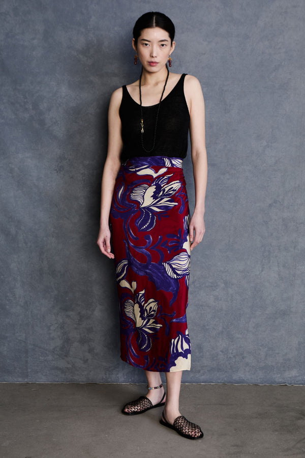 Hibiscus Silk Wrap Skirt Red