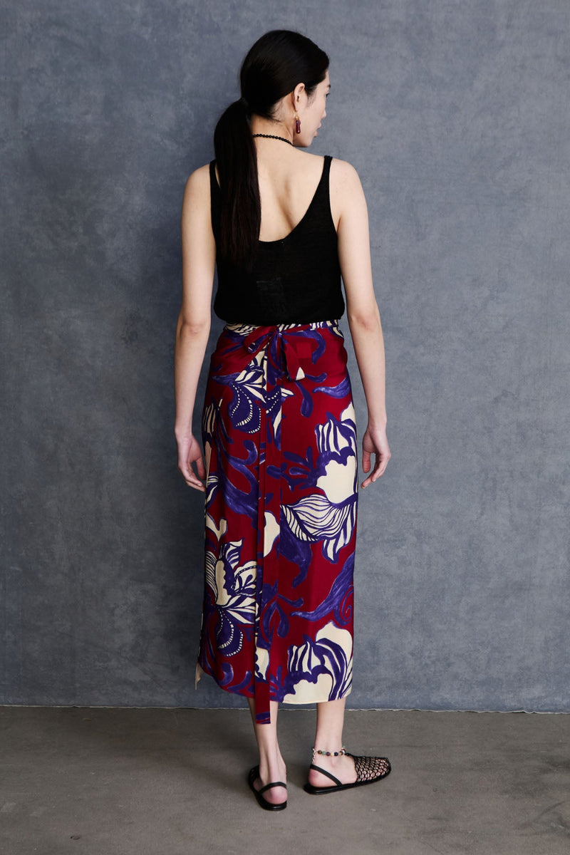 Hibiscus Silk Wrap Skirt Red