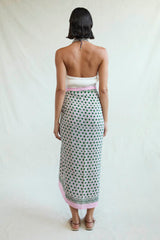 Watercolor Tile Print Silk Sarong Green