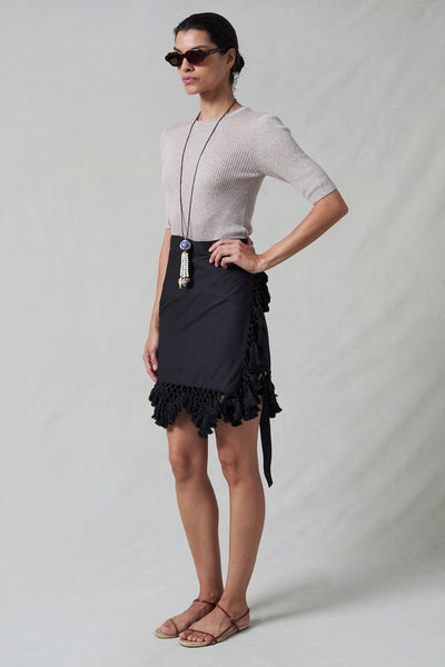Capri Crochet Wrap Mini Skirt Caviar