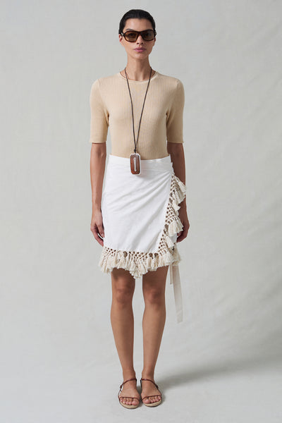 Capri Crochet Wrap Mini Skirt Natural