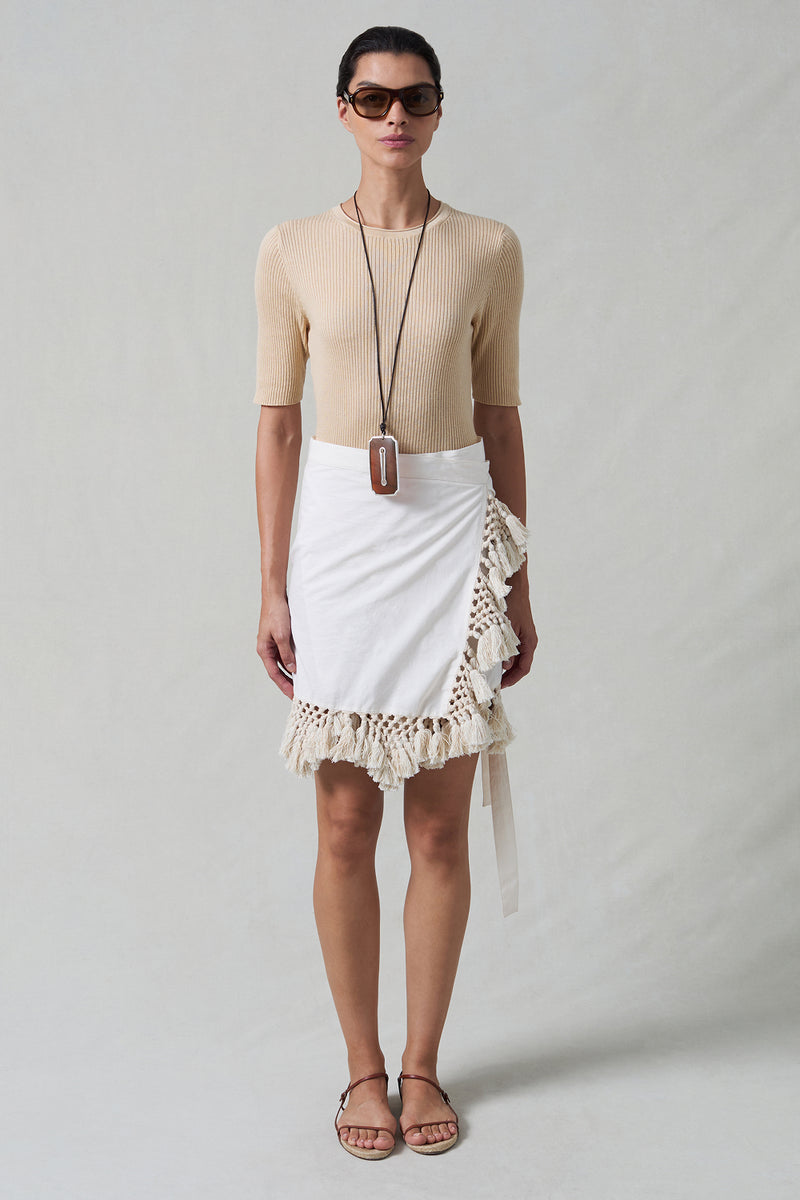 Capri Crochet Wrap Mini Skirt Natural