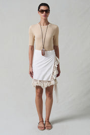 Capri Crochet Wrap Mini Skirt Natural