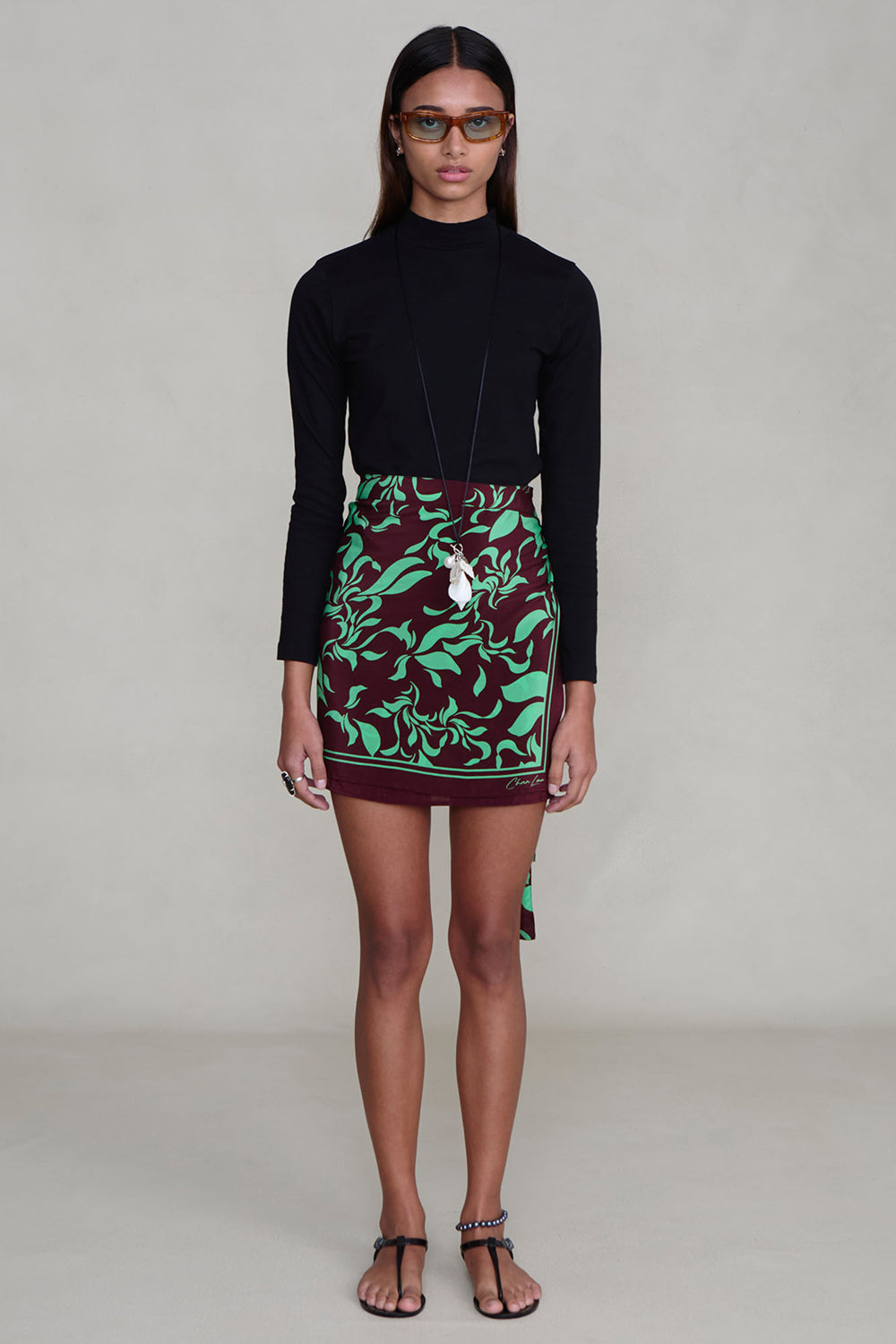 Silk Mini Wrap Skirt Mahogany
