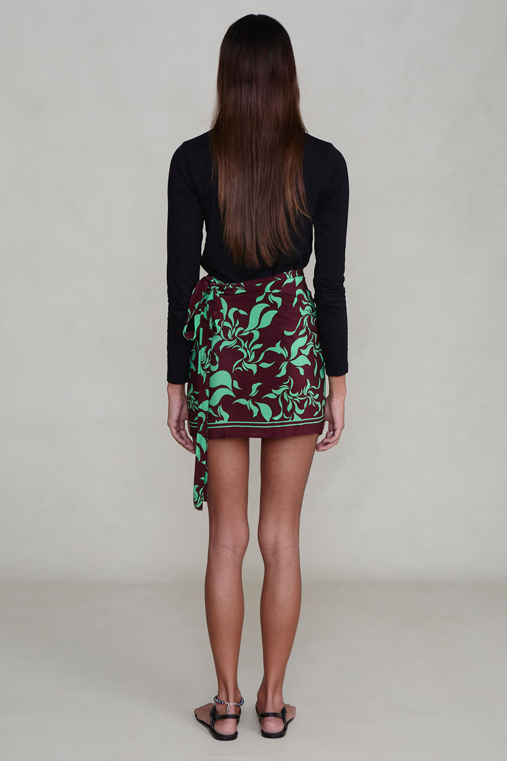 Silk Mini Wrap Skirt Mahogany