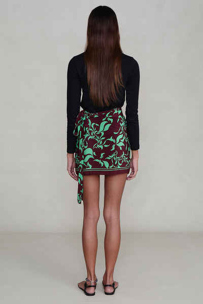 Silk Mini Wrap Skirt Mahogany