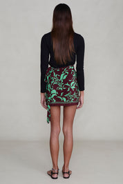 Silk Mini Wrap Skirt Mahogany