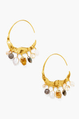 Crescent Cream Pearl and Citrine Mix Gold Hoop Earrings