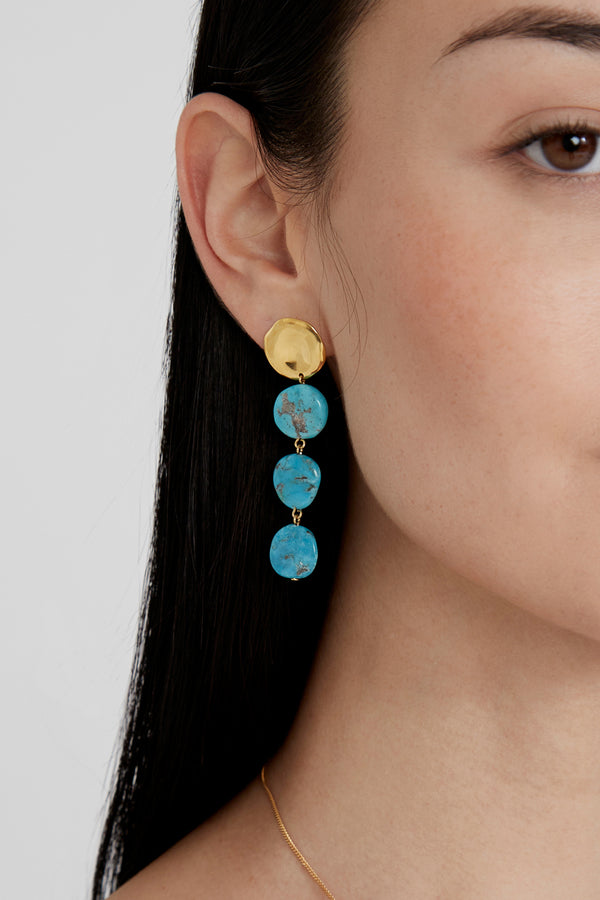Four Tiered Coin Earrings Turquoise