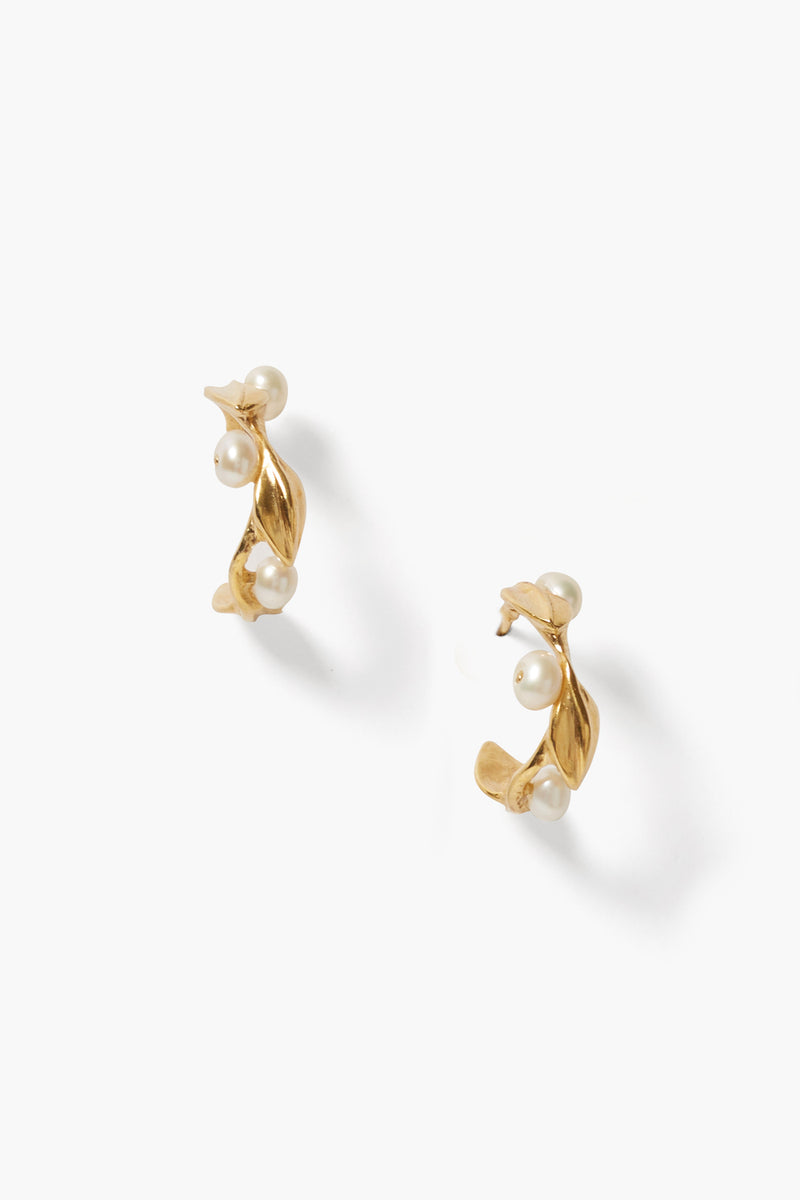 Olive Branch Hoop Earrings Mini Gold