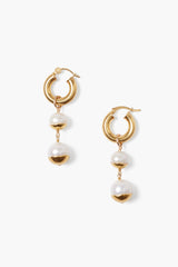Gold Dipped Tiered Hoop Earrings White Pearl