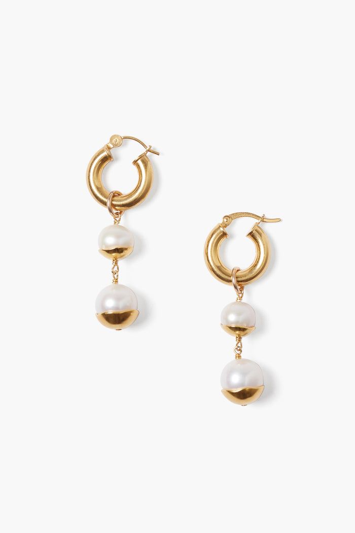 chan luu Gold Dipped Tiered Hoop Earrings White Pearl Earrings