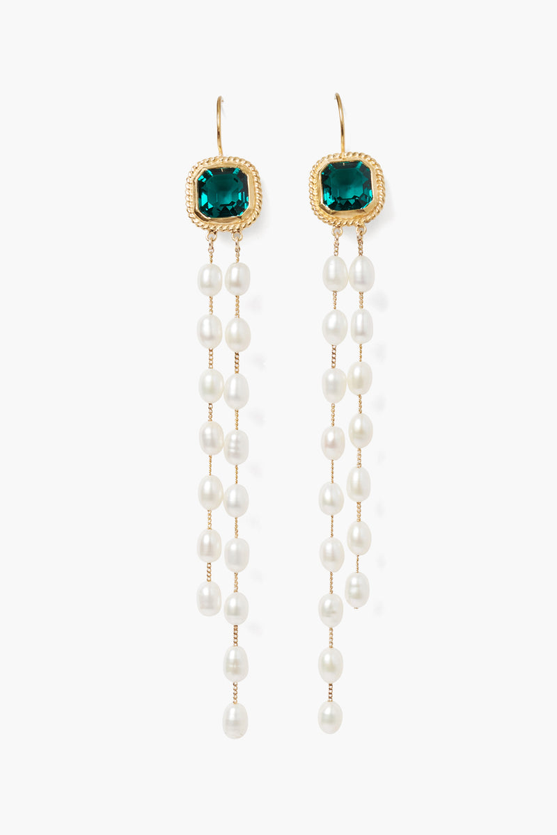 Geneva Tiered Pearl Earrings Emerald