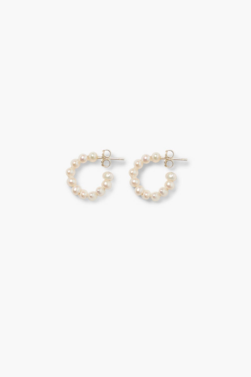 Petite White Pearl Holly Hoop Earrings