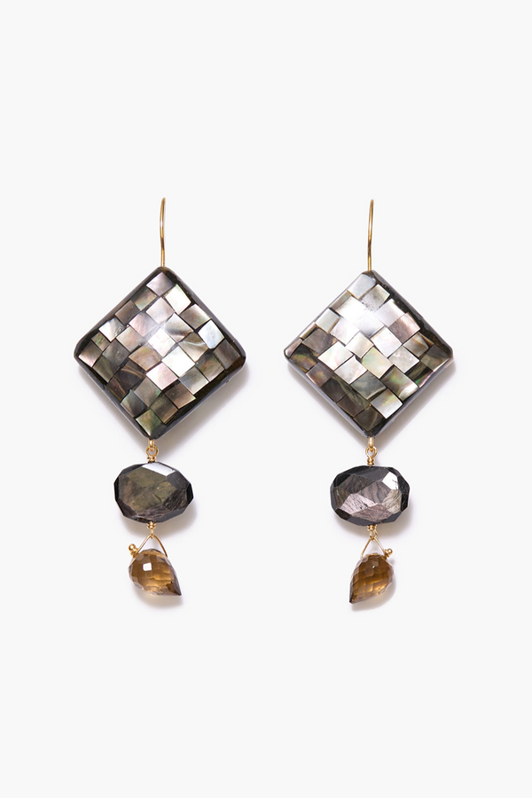 Siren Square Drop Earrings Black MOP