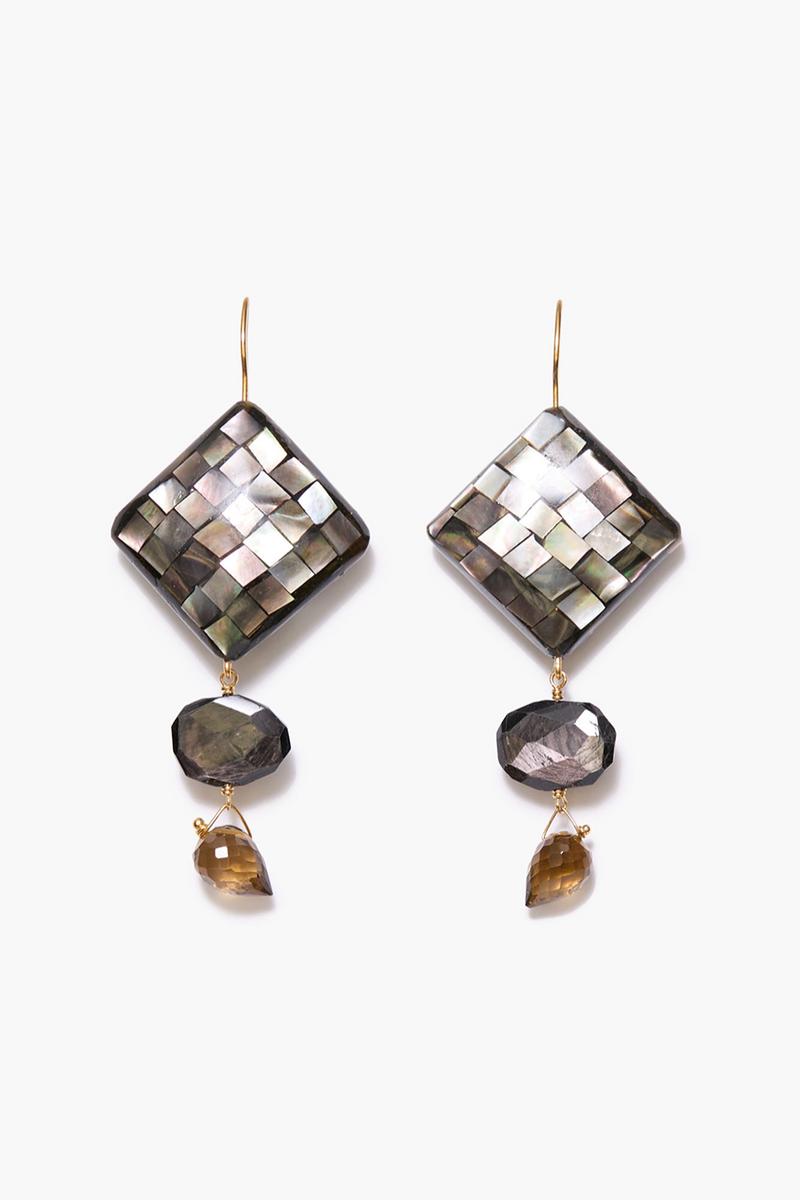 Siren Square Drop Earrings Black MOP