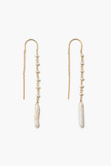 Drip Thread Thru Earrings White Pearl