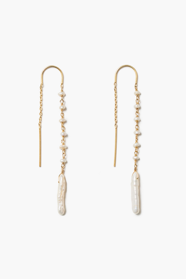 Drip Thread Thru Earrings White Pearl