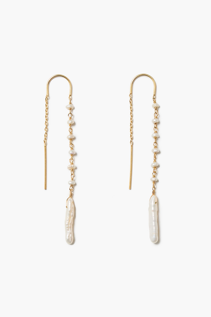 Drip Thread Thru Earrings White Pearl
