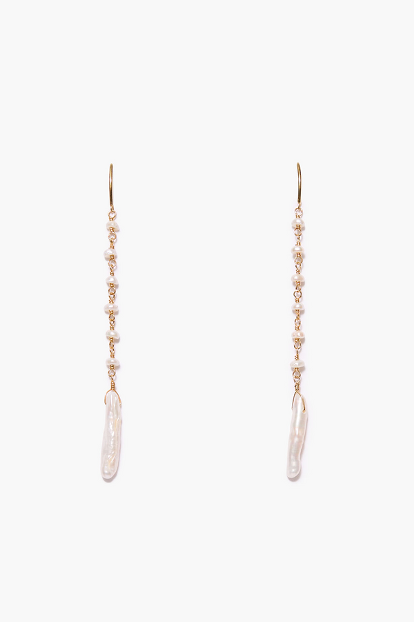 Drip Thread Thru Earrings White Pearl