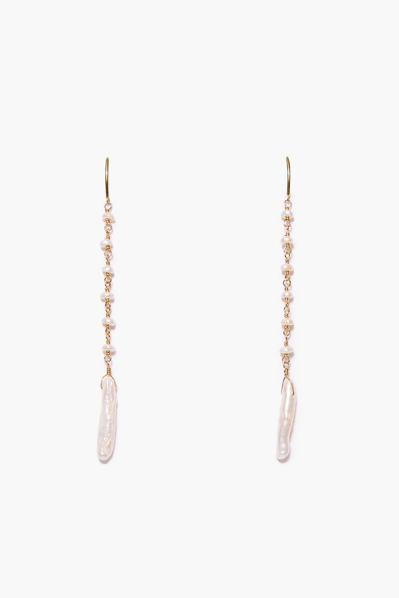 Drip Thread Thru Earrings White Pearl