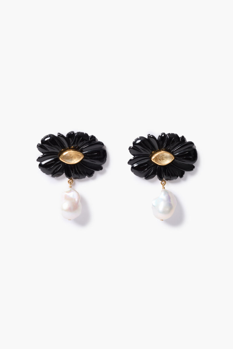 Magnolia Drop Earrings Black Agate