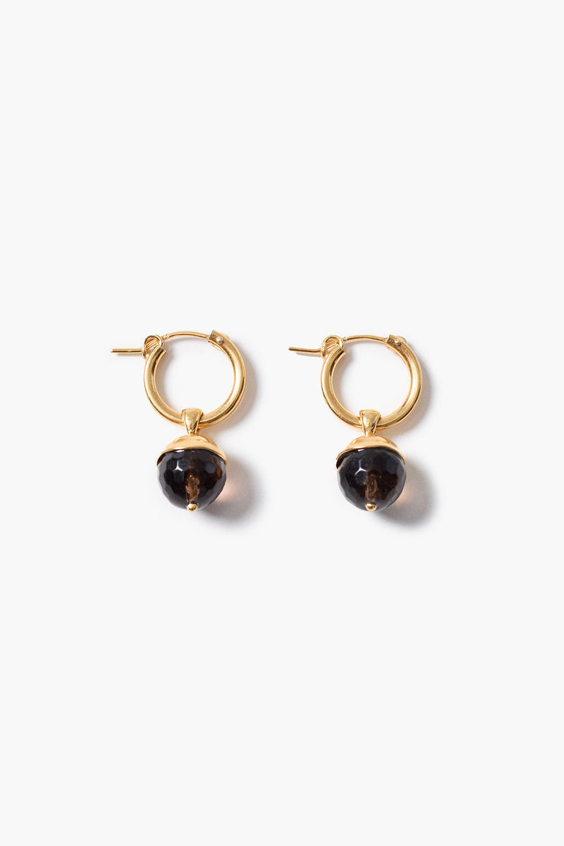 Bell Hoop Earrings Smoky Quartz