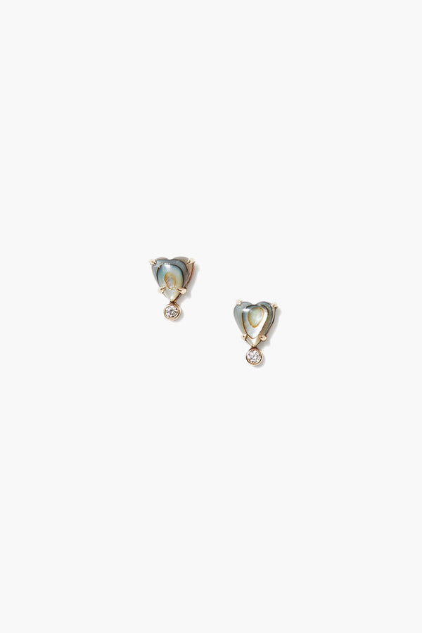 14k Diamond Heart Studs Abalone