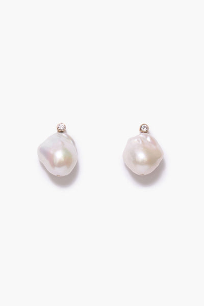 14k Diamond Baroque Earrings White Pearl