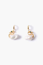 Swan Hoop Earrings White Pearl