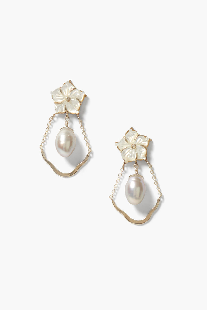 Plumeria Chandelier Earrings Grey Pearl Mix