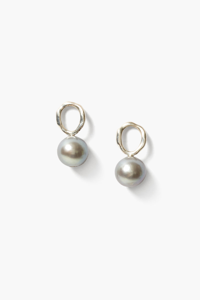 Globe Stud Earrings Grey Pearl