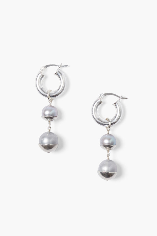 Silver Dipped Tiered Hoop Earrings White Pearl