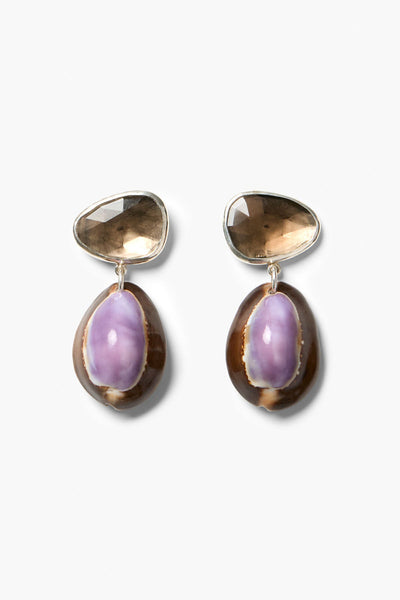 Cowrie Drop Earrings Smoky Quartz