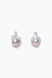 Diamond Baroque Earrings Grey Pearl