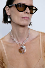 Double Lock Charm Necklace Silver