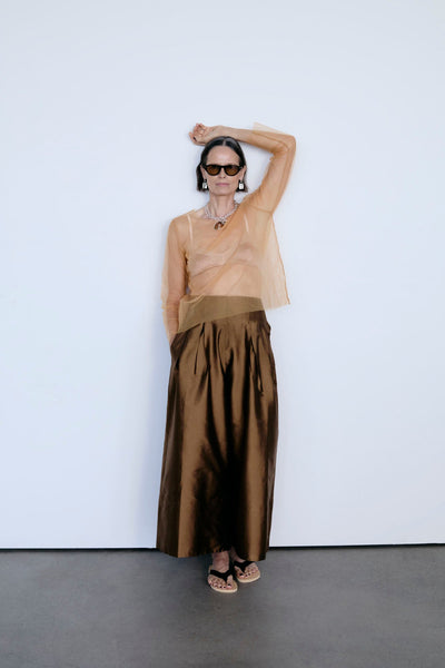 Techno Taffeta Ultra Wide Leg Trouser Bronze